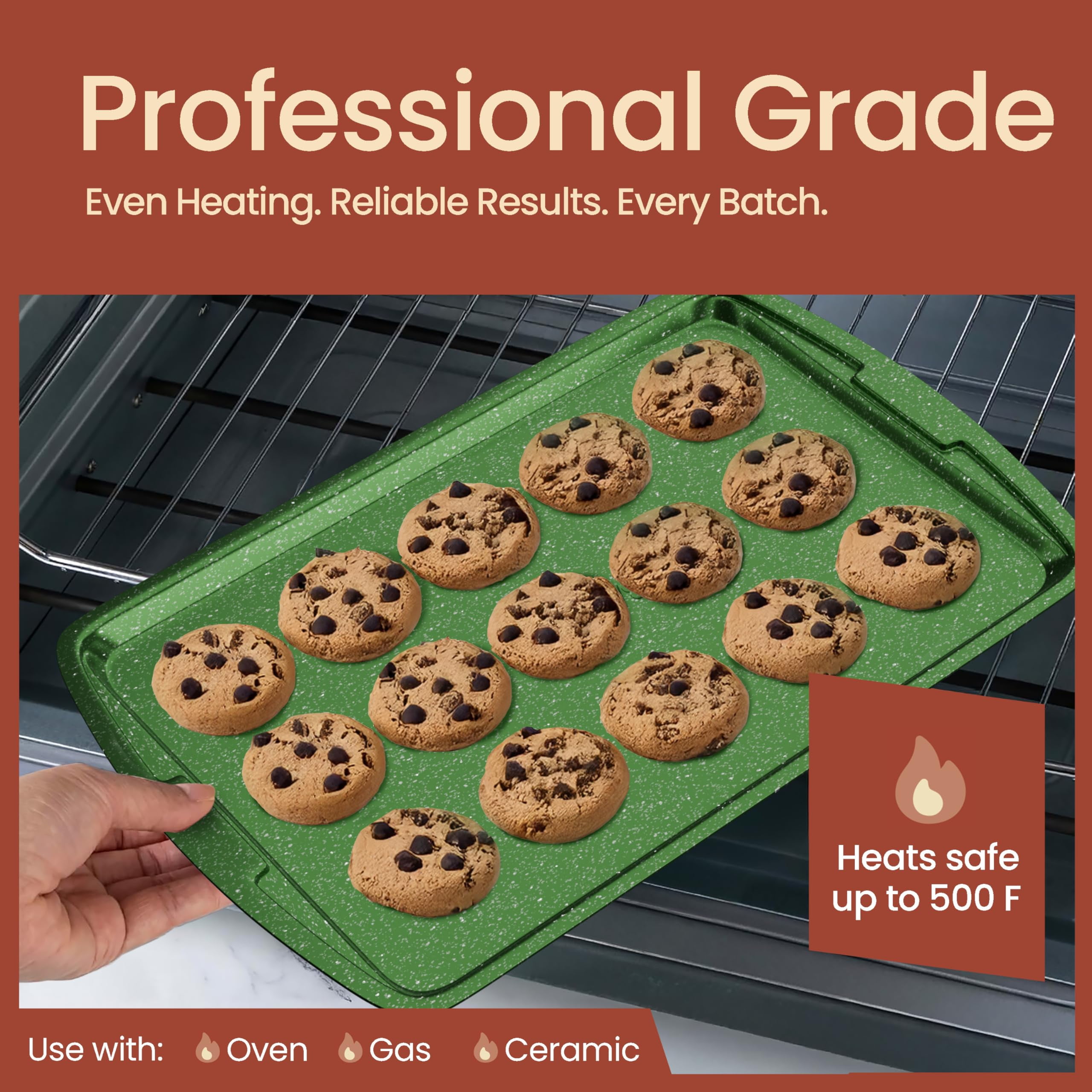 Bakken- Swiss Kitchen Baking Pan Set - Nonstick Coating, Commercial Grade Carbon Steel, Baking Kitchen Essentials, Oven Safe Tray (up to 450° F), Set of 3, Green