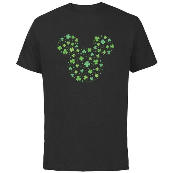 Disney Mickey Mouse Icon Shamrock Clovers St Patrick’s Day - Short Sleeve Cotton T-Shirt for Adults - Customized-Black