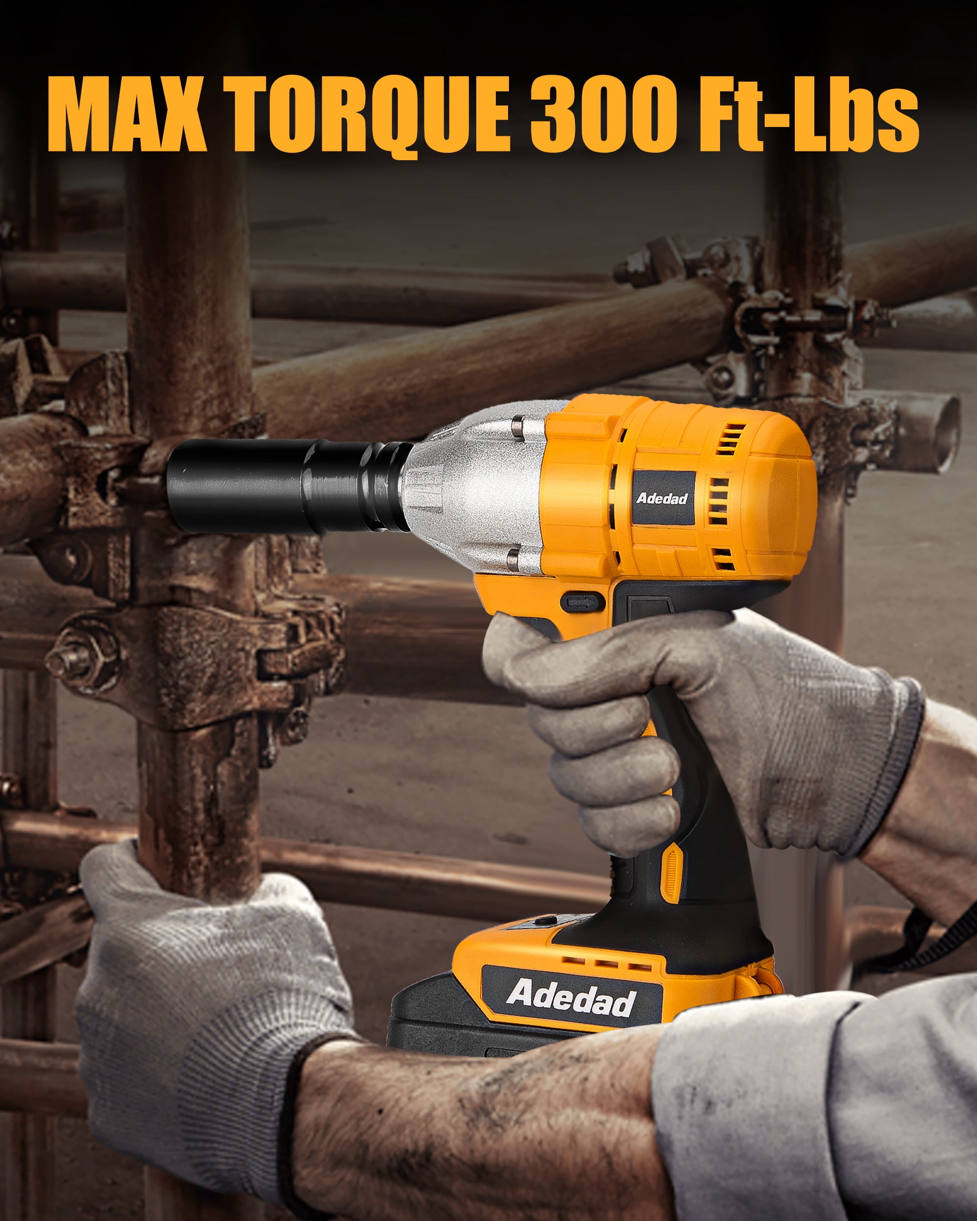 Adedad 20V Cordless Impact Wrench 1/2", 400N.m Brushless Impact Drill Driver with 4.0Ah Battery