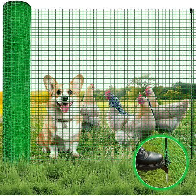 Temporary Fence with Posts, 3'x50' Snow Plastic Mesh Fencing with Fiberglass Stake Windbreak Rope, Movable Net Fencing for Dogs, Sheep, Lamps, Used in Garden, Backyard