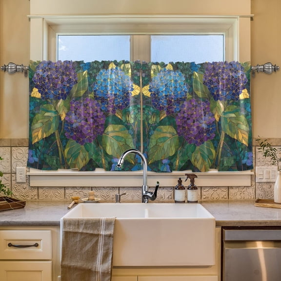 BZSMCE Set of 2 Pieces Window Curtains In Purple Hydrangeas Pattern 57x24in/57x36in