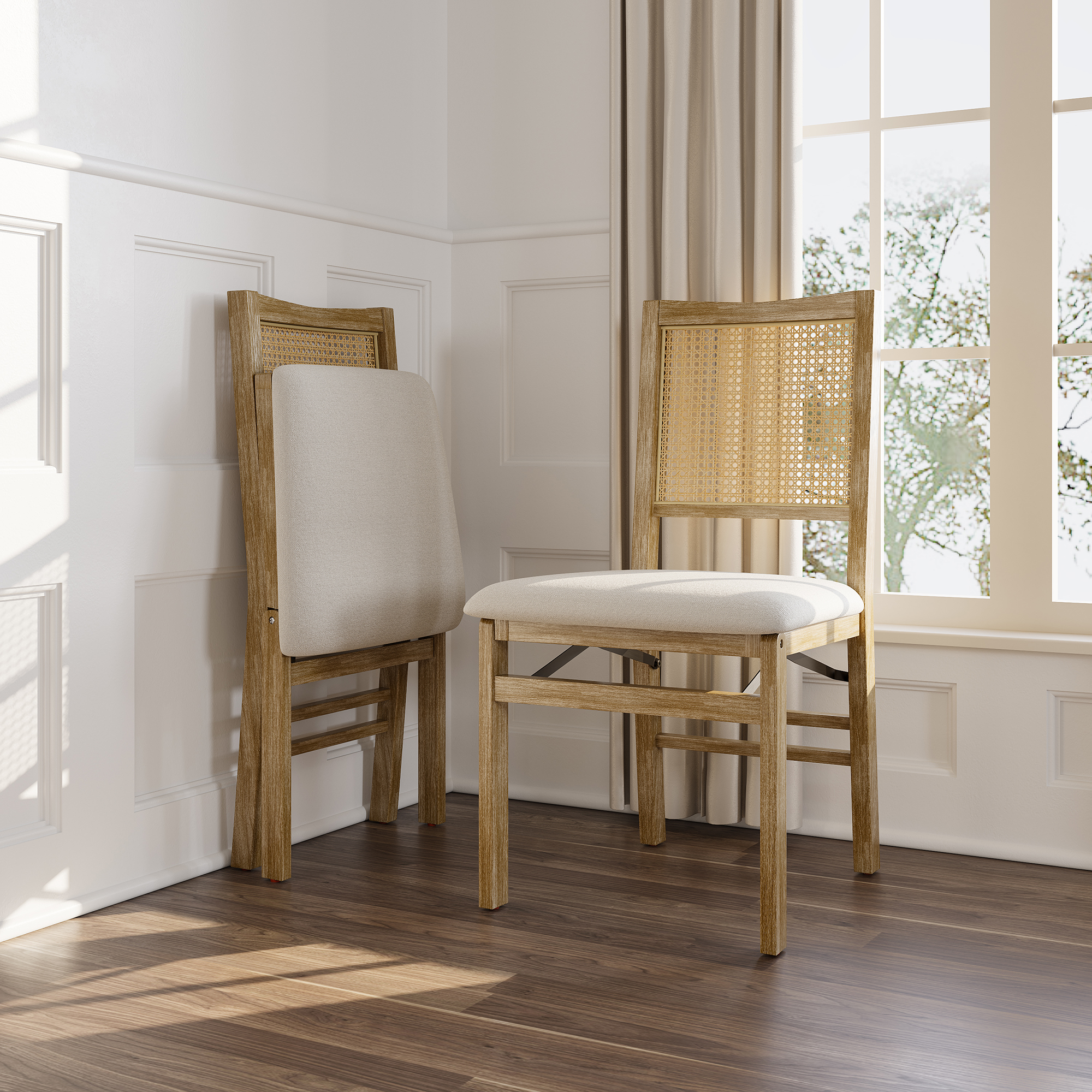 MOONMISS Scandinavian Style Solid Wood Frame Folding Dining Chair(set of 2) for Kitchen,Living Room