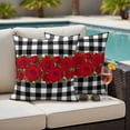 thumbnail image 4 of Valentine's Day Outdoor Waterproof Pillow Covers, Red Roses Floral Leaves Buffalo Plaid Decorative Square Throw Pillowcase Sofa Cushion Sham for Patio/Couch/Chair, 18"x18" 2 Pack, 4 of 8