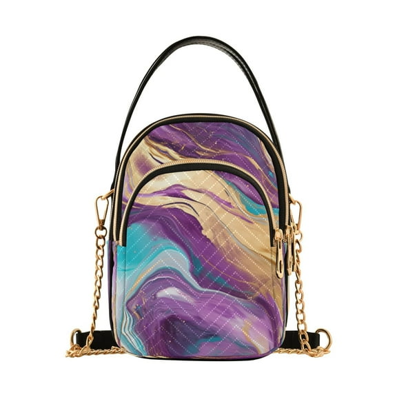 ALAZA Chain Crossbody Bags for Women Purple Golden Marble Shoulder Handbag Phone Purse