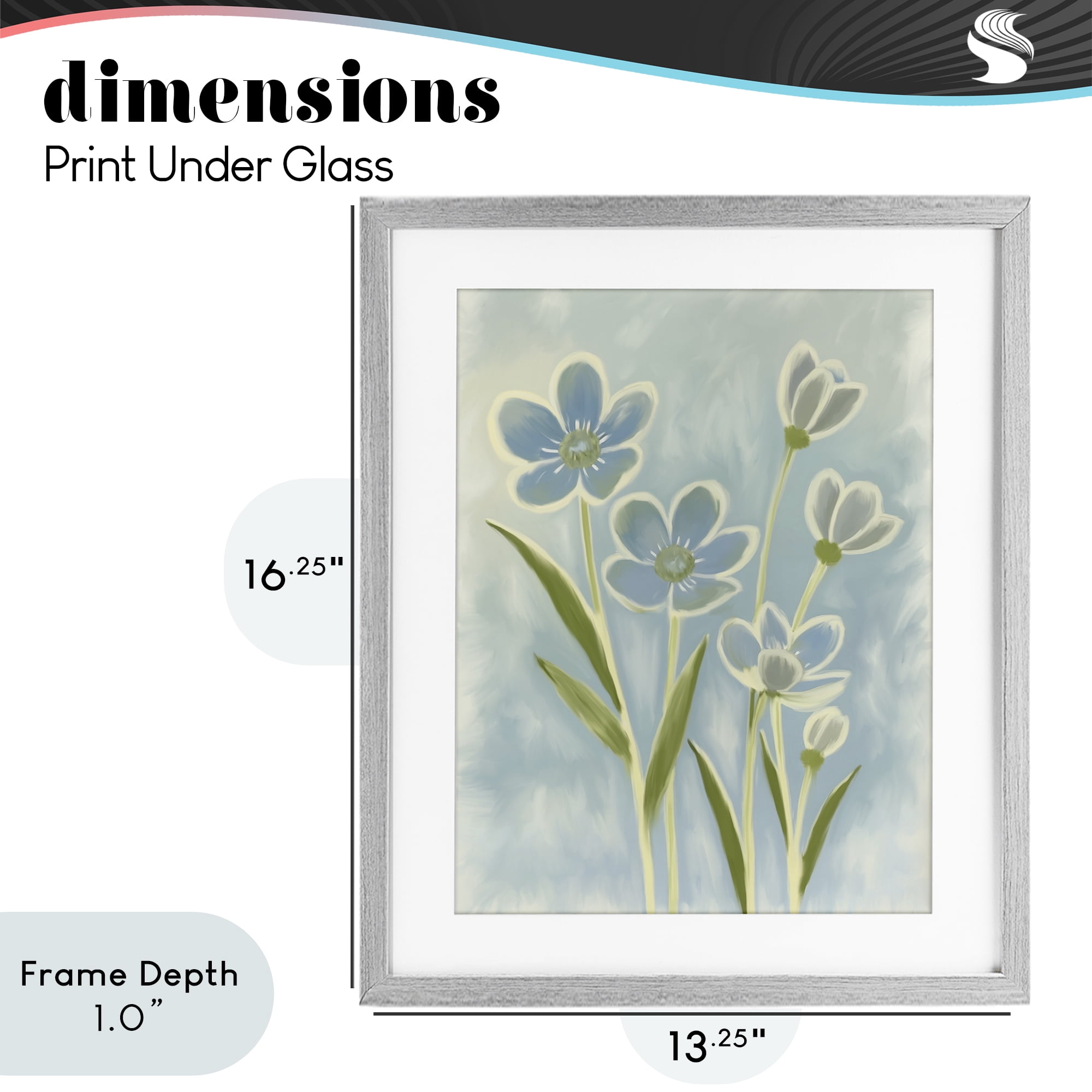 Stupell Industries Blue Petals Contour Gray Framed Print Under Glass, design by Kim Allen
