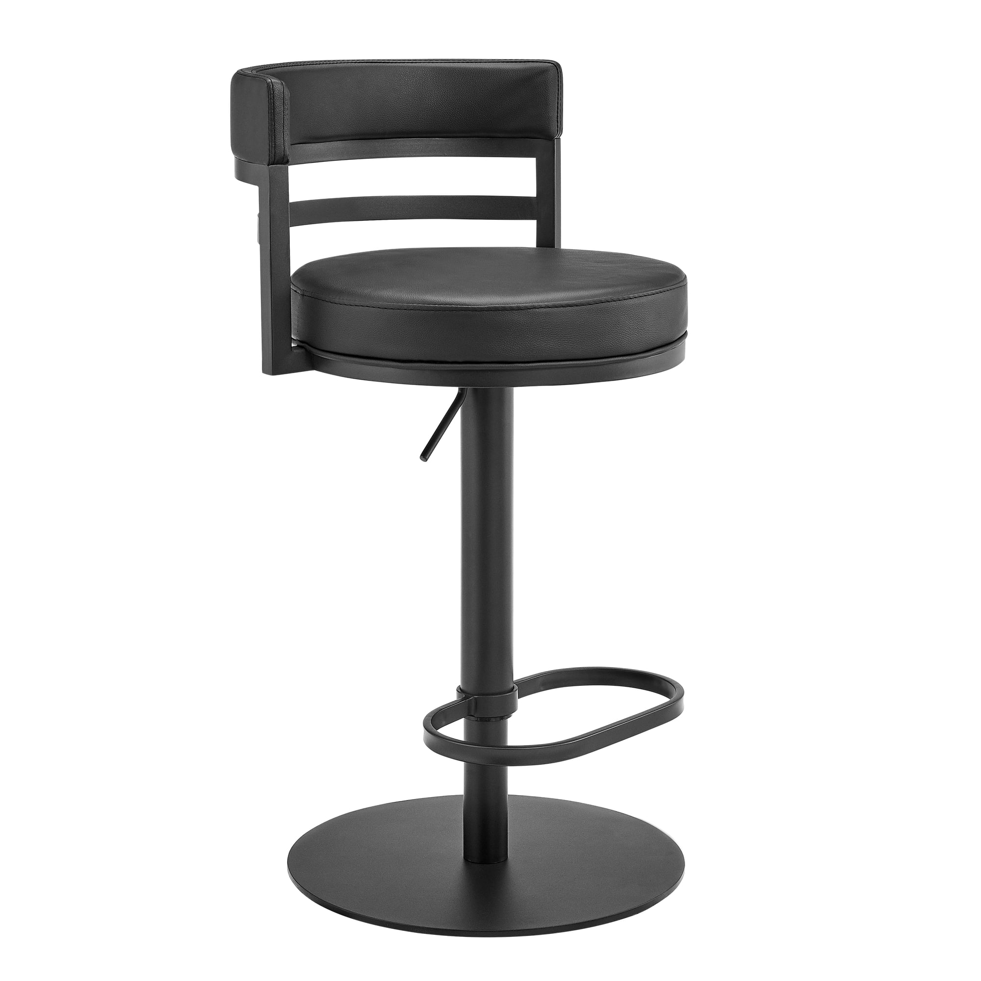 Judi Modern Industrial Swivel Metal Adjustable Height Barstool With Faux Leather Seat