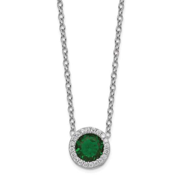 Cheryl M SS Rhod Plated Glass Sim. Emerald & CZ Pendant 18in Necklace (Weight: 2.51 Grams, Length: 18 Inches)