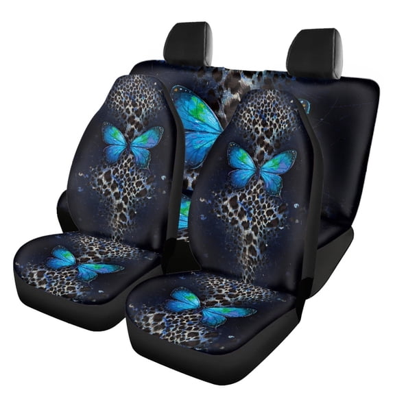 Pzuqiu Blue Butterfly Art Car Seat Covers Removable Car Seat Covers Full Set Easy Installation Breathable Front and Rear Seat Cover Set Fit for Truck most Cars