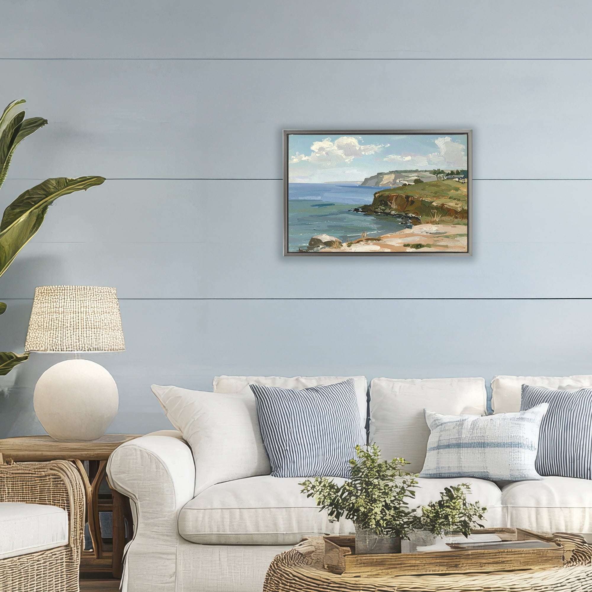 Stupell Industries Along The Shore Scenery Gray Framed Floater Canvas Wall Art, design by Alonza Saunders
