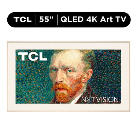 TCL 55" Class NXTVISION TV QLED 4K Smart Google TV and Flush Wall Mount (Limited Edition) - Art TV, Matte Anti-Glare Screen, 144Hz - 55A303W