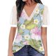 thumbnail image 1 of Gibobby Camiseta de Manga Corta con Cuello en V Top manga corta con cuello en V encaje informal con estampado moda para mujer(Azul celeste,XL), 1 of 4