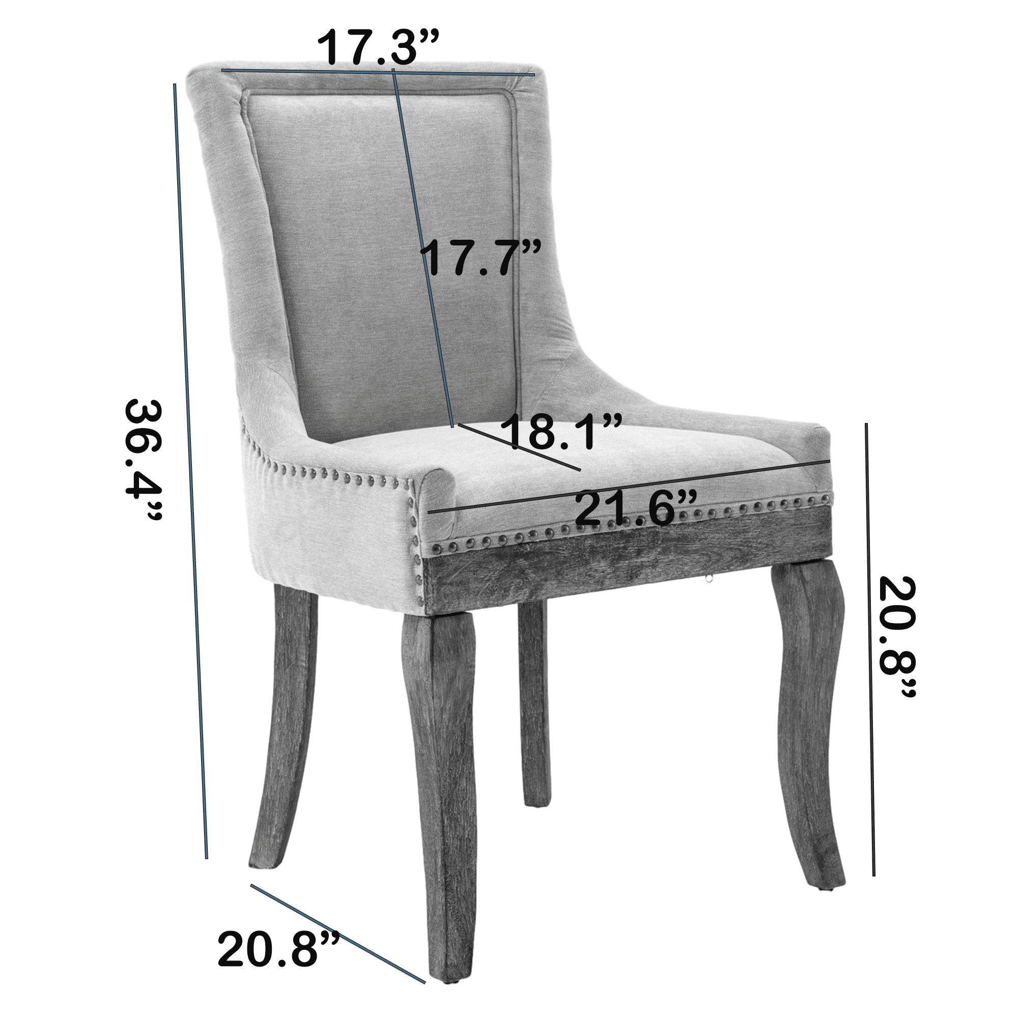 Elegant Button Tufted Side Dining Chairs, High-end Thickened Fabric Dining Chairs with Bronze Nail head, Solid Wood Dining Chairs for Kitchen Bedroom Dining Room (Gray,Set of 8)