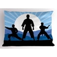 thumbnail image 1 of Kung Fu Pillow Sham, Karate Men Silhouettes on Sun Rays Mountains, Decorative Standard King Size Printed Pillowcase, 36" X 20", Sky Blue, by Ambesonne, 1 of 2