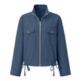 thumbnail image 5 of Womens Zip Up Jacket Roll Tab Sleeve Flap Pocket Drawstring Hem Utility Lightweight Cropped Jackets Women SoftLightweight Fall Jacket Daily Travel Outfits, 5 of 5