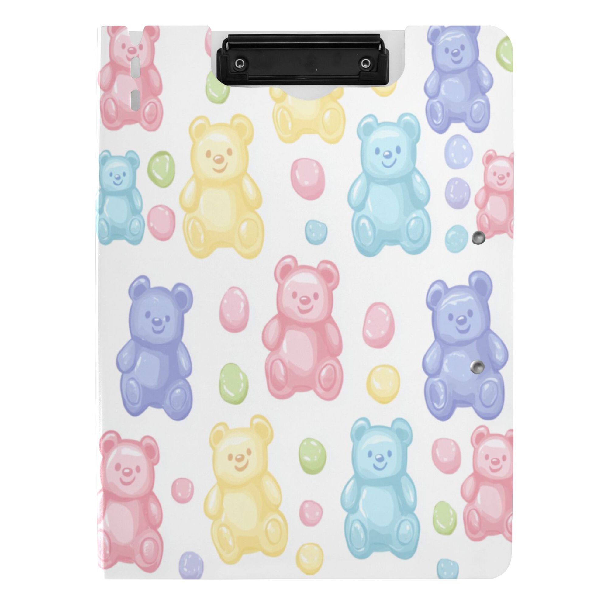 FORMRS A4 Clipboard Folder with Pen Holder Horizontal Foldable School Office Binder, Colorful Gummy Bears Pattern