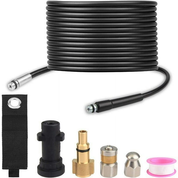 Kit de limpieza de manguera de drenaje de hidrolavadora Betterlife de 15 m con boquilla de chorro y boquilla de chorro giratoria para hidrolavadoras Karcher K2, K3, K4, K5, K6, K7 y Lavor, 180 bar