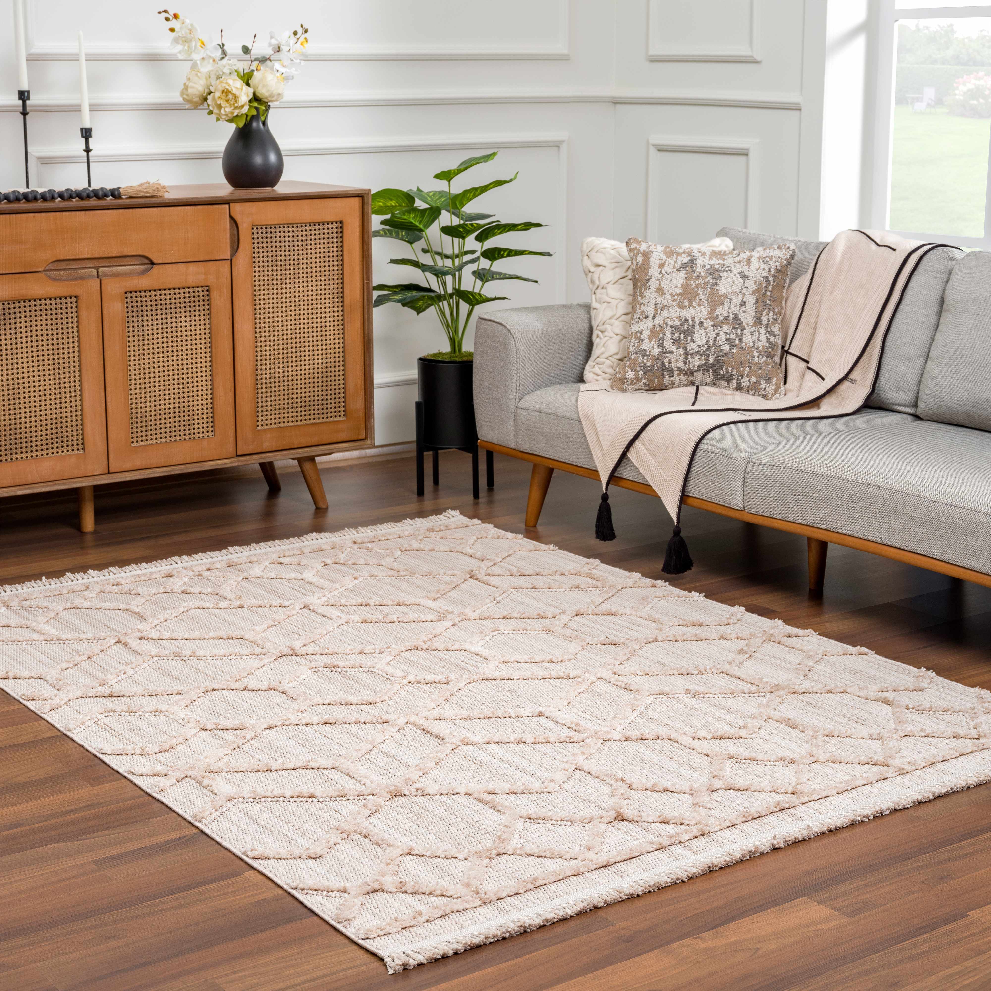 Beige Moroccan Berber Area Rug Greige Trellis Living Room Mat Cosy Soft  Abstract Bedroom Runner Rug 