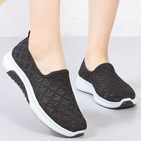 

YTJX Summer Fashion Ladies Shoes Mesh Breathable Flat Casual Shoes Sneakers
