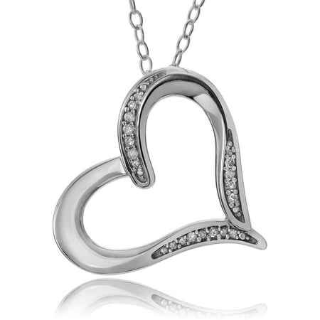 Brinley Co. Women's 1/4 Carat T.W. Round Cut Diamond Sterling Silver Heart Pendant Fashion Necklace