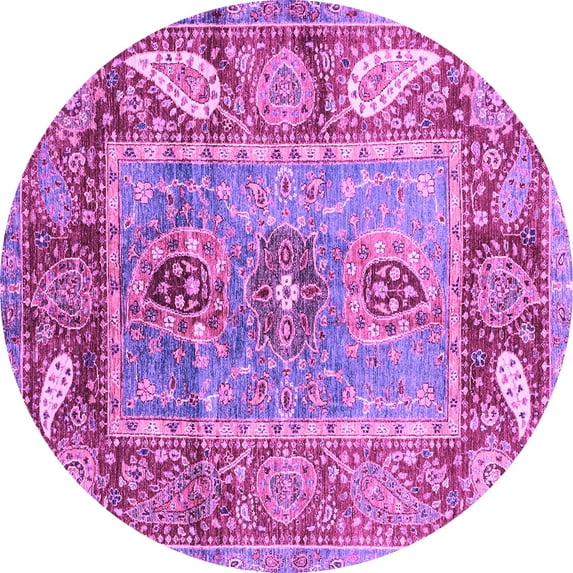 Ahgly Company Indoor Round Oriental Purple Traditional Area Rugs, 5' Round