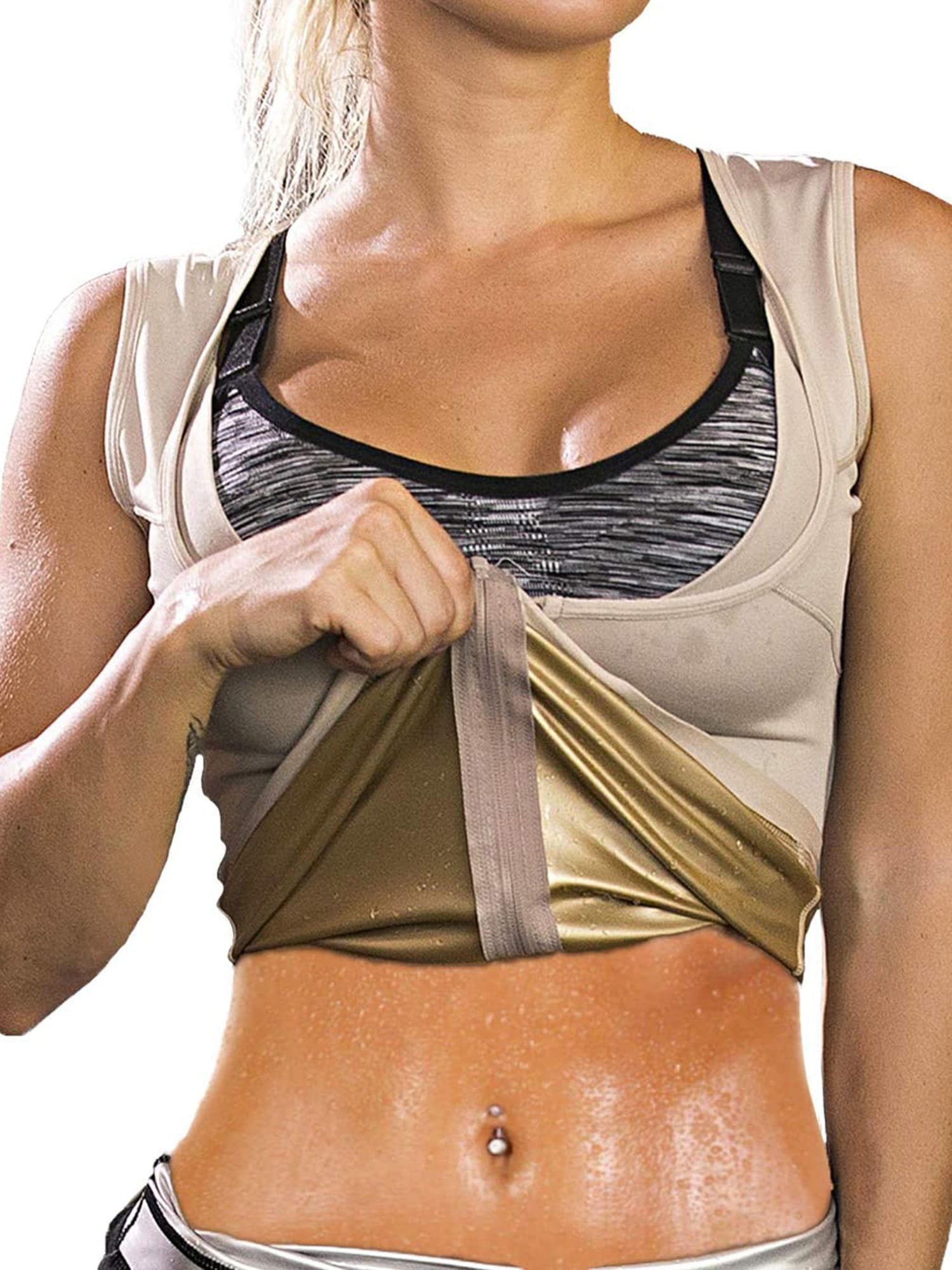 Sweat Vest for Women Sauna Tank Top Heat Trapping Polymer Sweat Workout Shaper Sweat Vest Waist Trainer with Zipper 