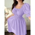 thumbnail image 3 of Purple Womens Solid Color Frill Trim Square Neck Petal Sleeve Midi Dress, 3 of 6