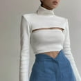 thumbnail image 4 of Moda damas sexy delgada manga larga cuello redondo sólido mujer blusa hueca Pompotops  gfhjh1249, 4 of 9