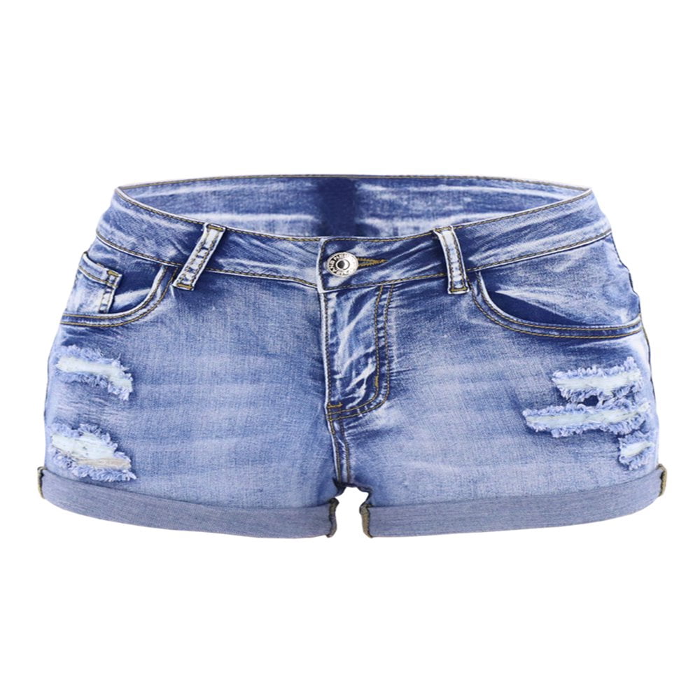 POINTERTECK Women Ripped Denim Jean Shorts Mid Waist Rolled Cuff Distressed Stretchy Short Jeans Summer Jeans