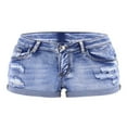 thumbnail image 1 of Women Ripped Denim Jean Shorts Mid Waist Rolled Cuff Distressed Stretchy Short Jeans Summer Jeans, 1 of 8