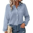 thumbnail image 5 of Womens Button down Shirts Cotton Linen Long Sleeve Dress Shirts Casual Summer Tops with Pockets by Yigetop Navy M, 5 of 7