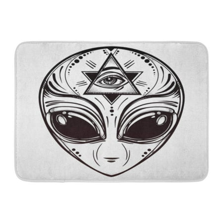 GODPOK Black Alien Face Halloween Conspiracy Theory Sci Fi Religion Spirituality Occultism Tattoo Iseolated Rug Doormat Bath Mat 23.6x15.7