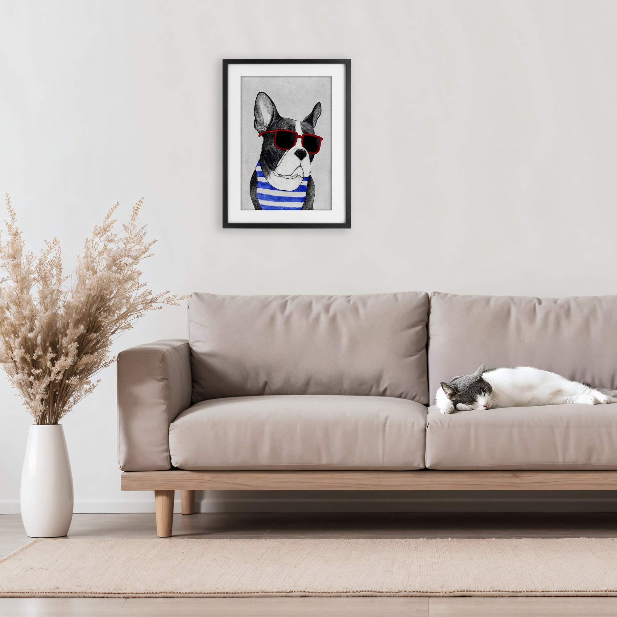 Stupell Industries Frenchie Summer Style Black Framed Print Under Glass, design by Barruff