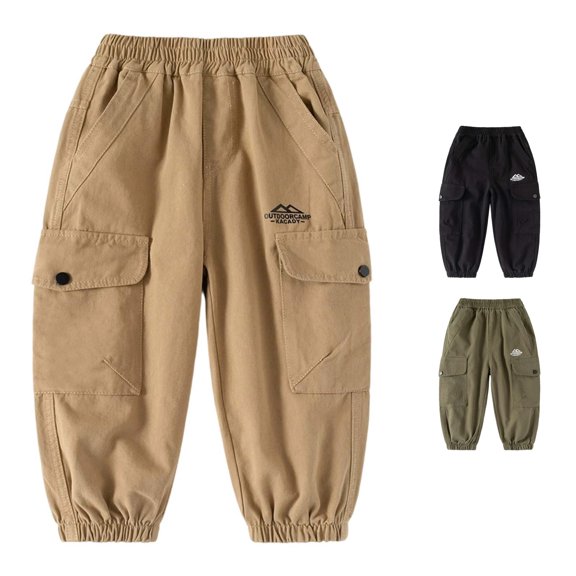 JAJAHO Boys Cargo Jogger Pants For Kids 4-10Y Elastic Waist Baggy Streetwear Multi Pockets Ankle-Tied Trousers