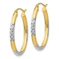 thumbnail image 2 of Primal Gold 14 Karat Yellow Gold and White Rhodium-plated 3mm Diamond-cut Oval Hollow Hoop Earrings, 2 of 4