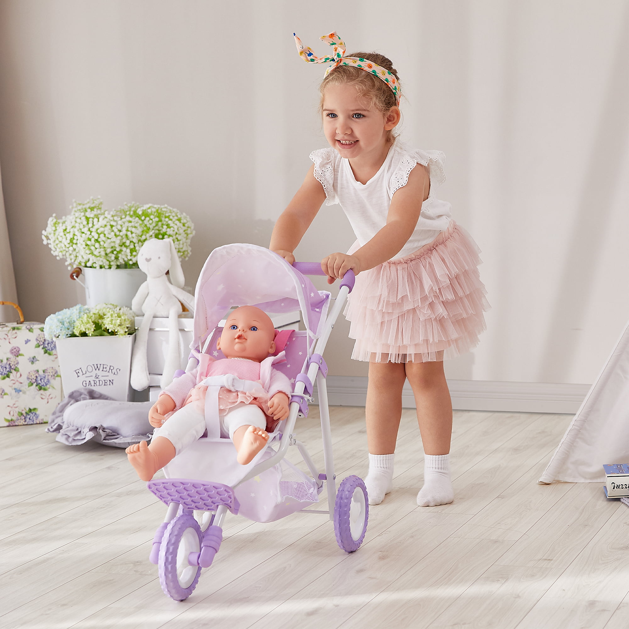 Olivia's Little World Twinkle Stars Princess Baby Doll Jogging Stroller,  Purple 