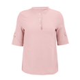 thumbnail image 3 of Baberdicy Embroidered Linen T-Shirt - Women's Round Neck Short Sleeve Top, Casual Breathable Cotton Blend Summer Tee with Floral Stitching (Pink | 3XL), 3 of 9