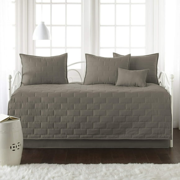 Southshore Fine Living, Inc. Twin Daybed Comforter Set, 6-Piece Twin Bedding Set With Daybed Cover, 3 Pillow Shams, Bed Skirt, Throw Pillow - Twin Day Bed Quilt Set, Brickyard Dark Taupe