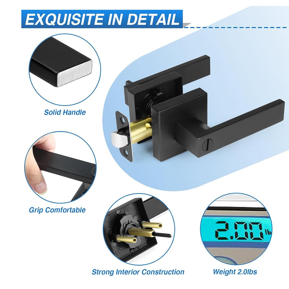 Lot de 1 poignée de porte d'intérieur privée à levier, noir mat, robuste, pour salle de bain, chambre à coucher, gaucher ou droitier, 0,9 kg