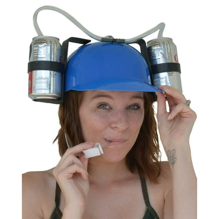 Beer & Soda Guzzler Helmet & Drinking Hat, Blue