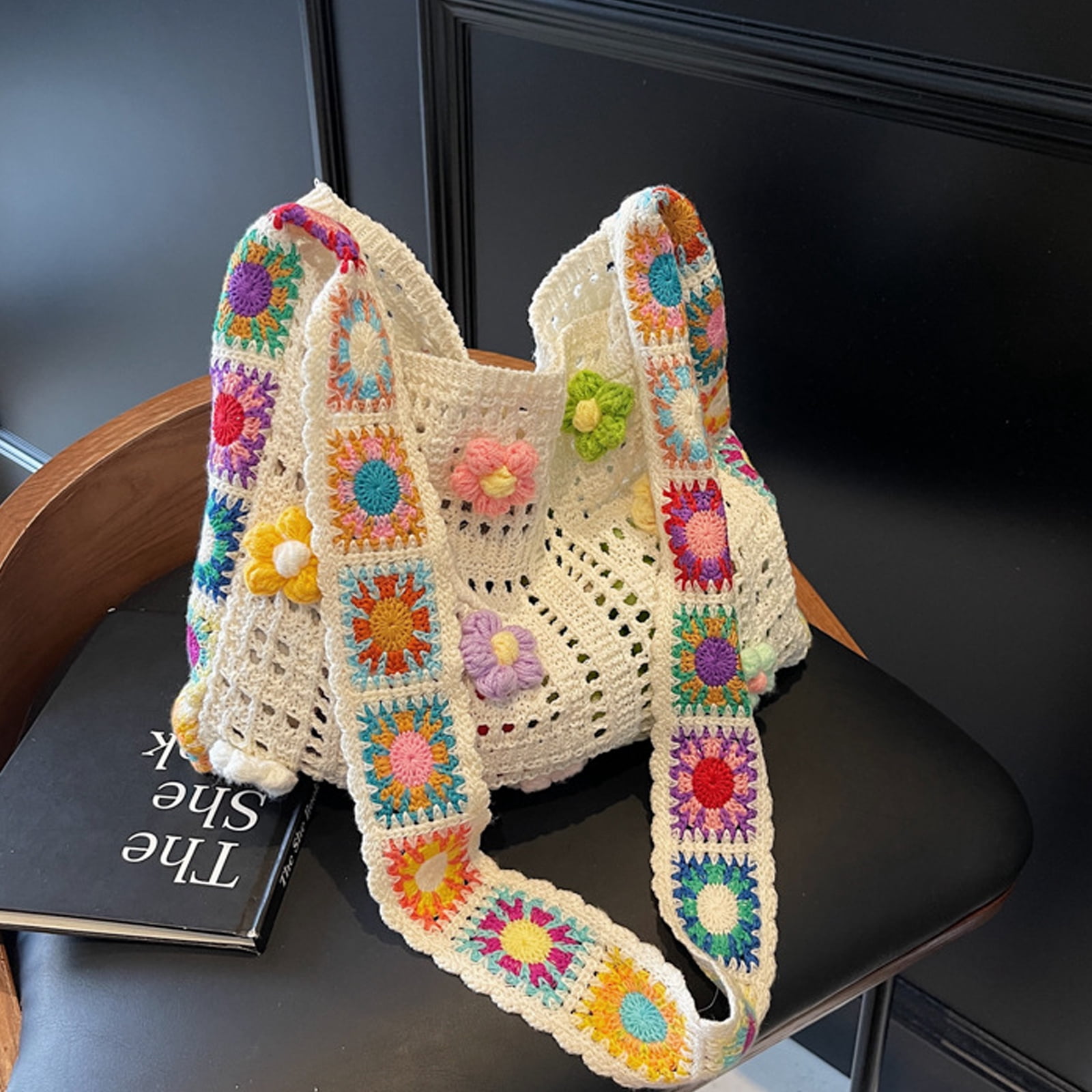 Large Capacity Knitted Handbag For Women Casual Bohemian Styles Crossbody Purse Beach Bag With Artistic Crochet Patterns