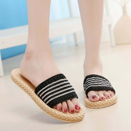 

Slippers Ladies Shoes Summer Fashion Beach Slippers Straw Solid Color Flat Slippers