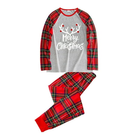 

Nokpsedcb Christmas Family Matching Pajamas Sets Adult Kids Plaid Letter Tops Pants Homewear Red Woman M