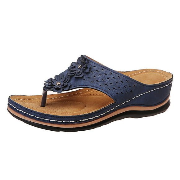 Summer Savings ! WJSXC Sandals and Slippers for Womens,Summer Ladies Flip-Flops Wedge Heel Slippers Sandals Casual Flip Flops Womens Shoes Blue 43