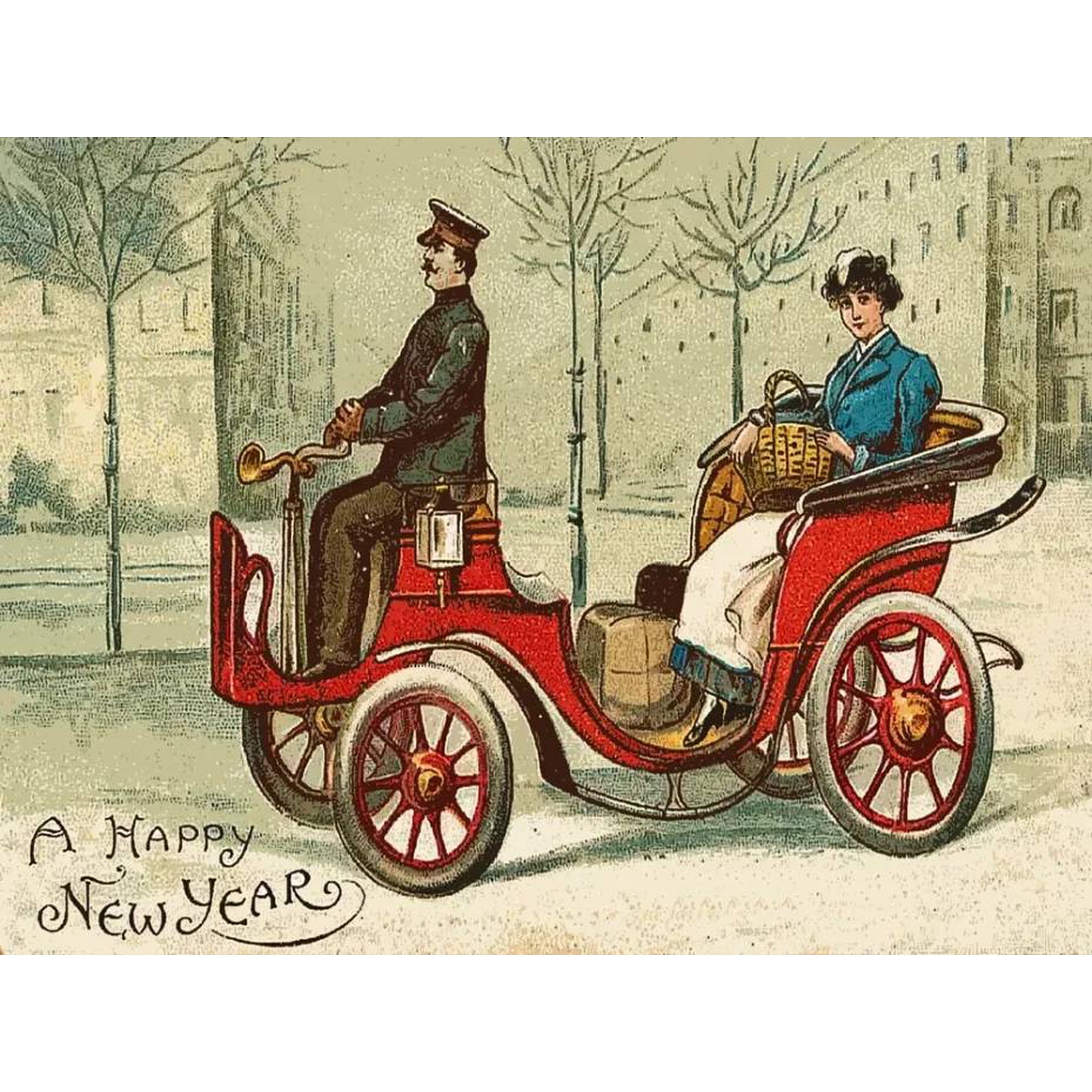 .Decor Poster.Room wall.Vintage Interior Art design.Victorian New Year card 16 x 24 Inch Poster