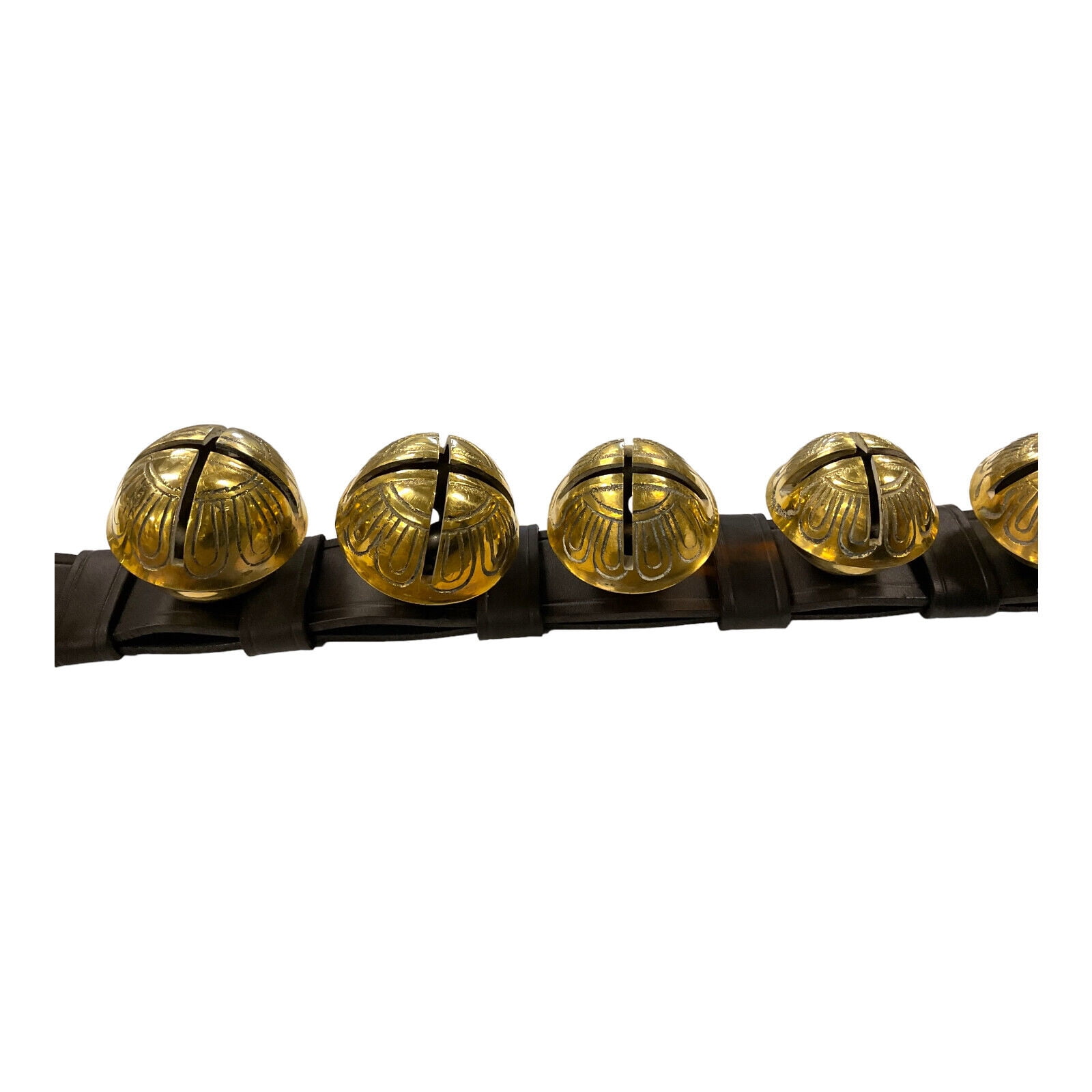 Black Leather Sleigh Bell Door Strap with Solid Brass Bells 91 Inch Made in USA
