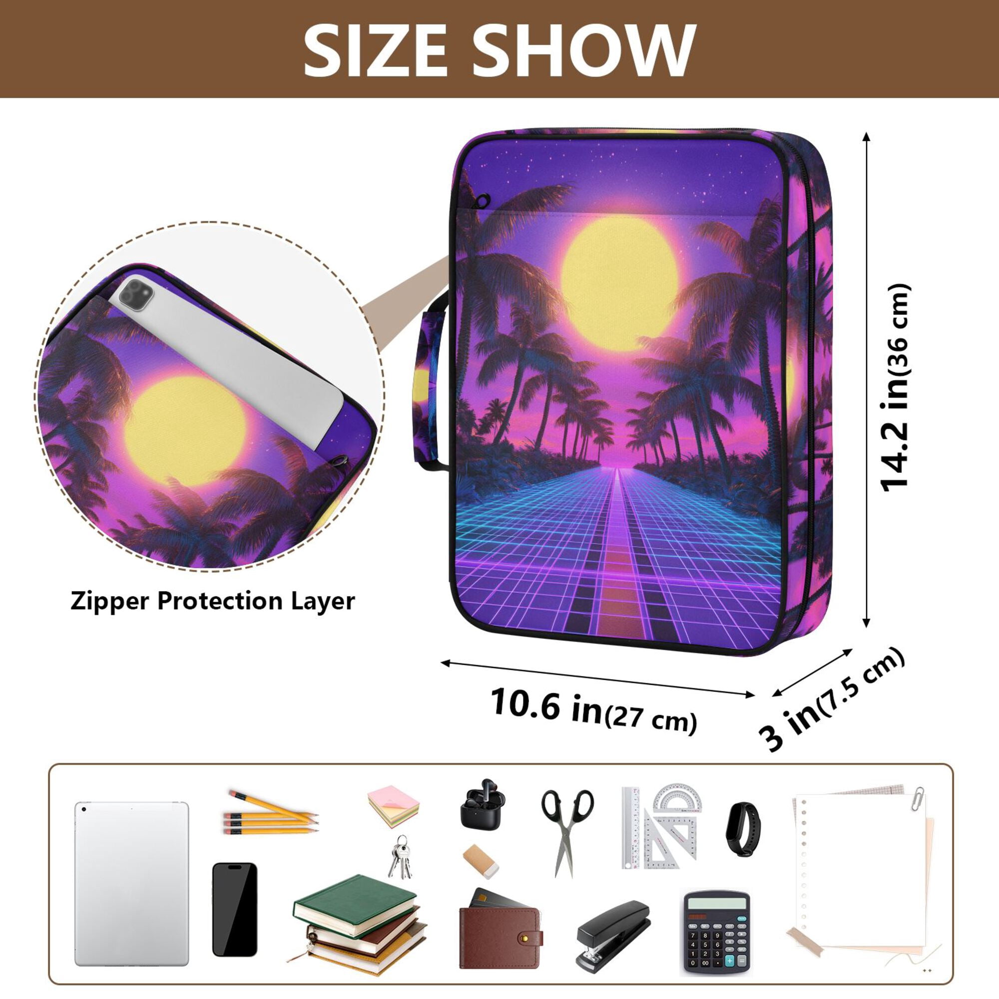 FORMRS Accordion File Folder A4 Size 7-Pocket Expanding Document Organizer Bag with 3 Ring Binder, Purple Neon Road