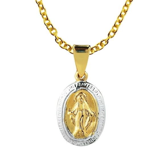 Virgin Mother Mary Miraculous Prayer 24k Gold Over Silver Necklace