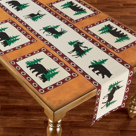 Bear Table Runner Woodland Bears with Aztec Border Table Linens Includes Table Runner Plus Four Placemats - Set of 5 ()
