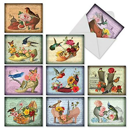 'M2347OCB FANCY FOOTWORK' 10 Assorted All Occasions Cards Featuring Romantic Victorian Shoe Collages Filled with Beautiful Flowers with Envelopes by The Best Card (Best Shoe Company To Sign With In 2k17)