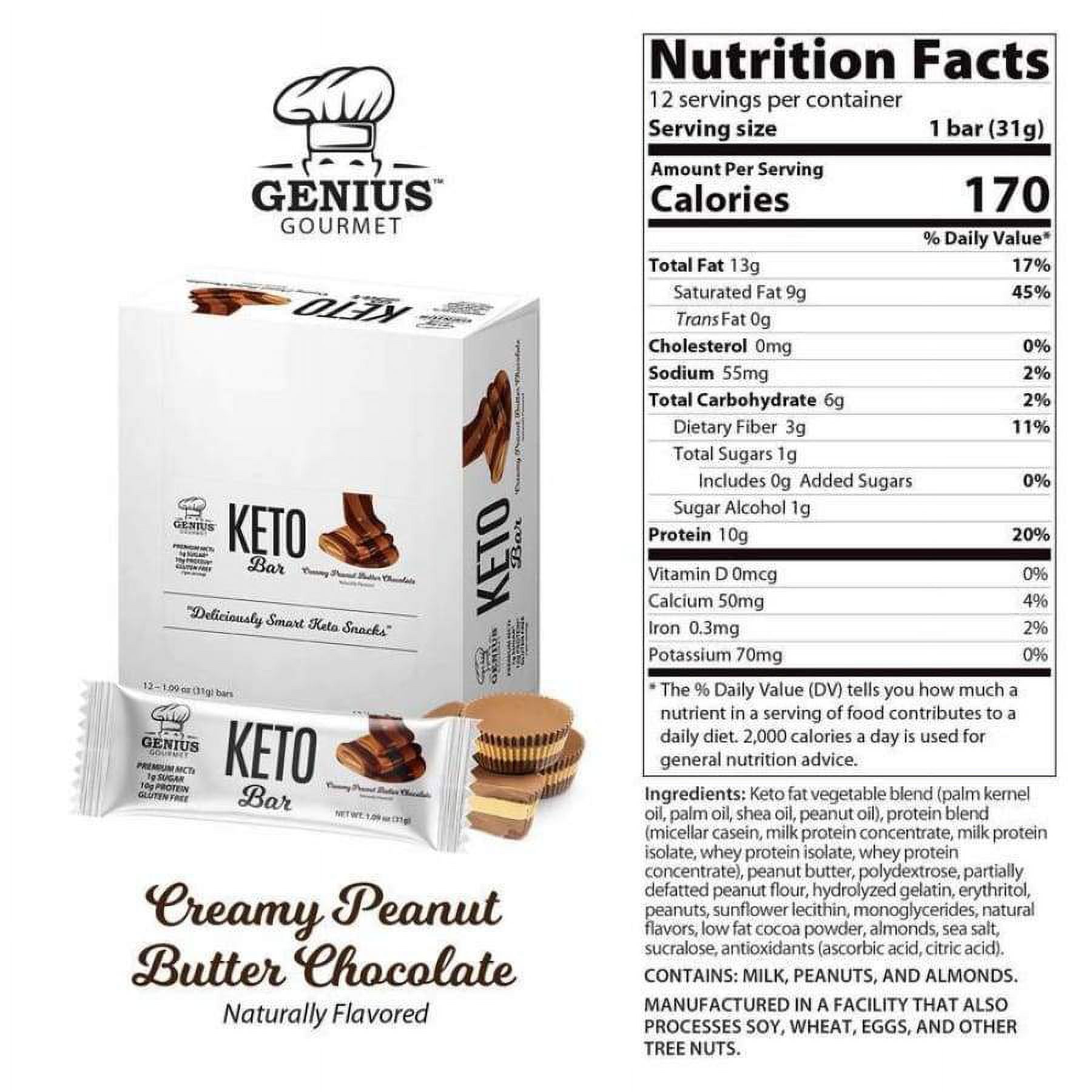 Genius Gourmet Keto Protein & Snack Bars - 4-Flavor Variety Pack Size: 12-Pack (48 Bars)